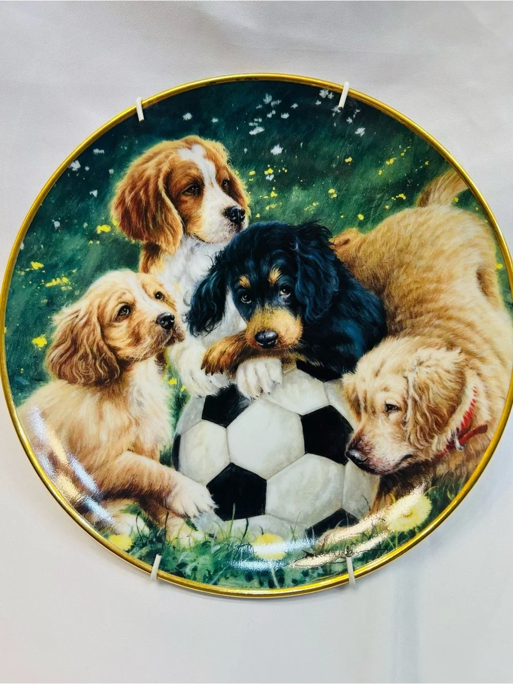 Franklin Mint Puppies with Vintage “Soccer Scamps”-Green,Black,White, Brown,Gold